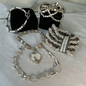 Group of 10 silvertone stretch toggle and clamp bracelets